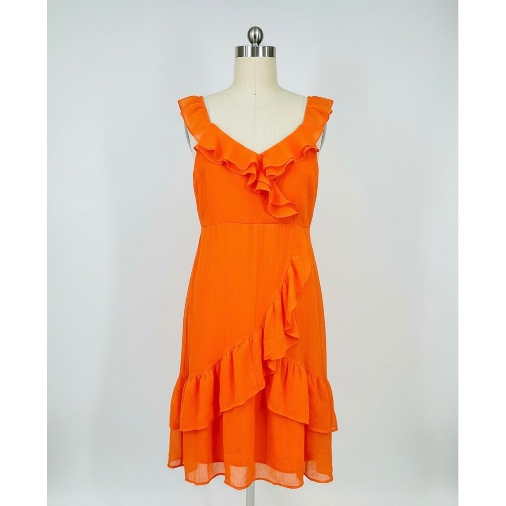 Cato Ruffle Wrap Front Sleeveless‎ Dress Orange Medium